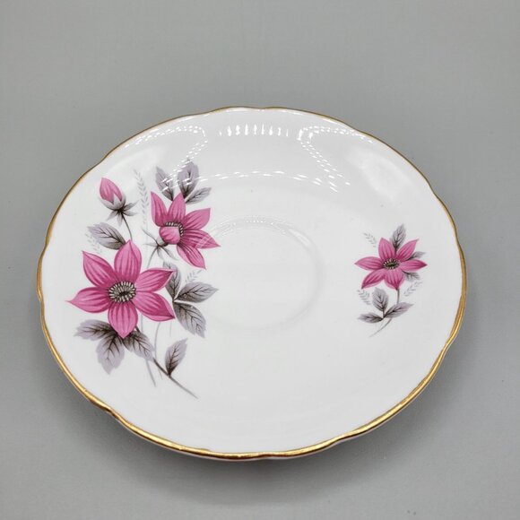 Royal Kent Staffordshire England Tea Cup Saucer Set Pink Gray Bone China - Picture 6 of 9